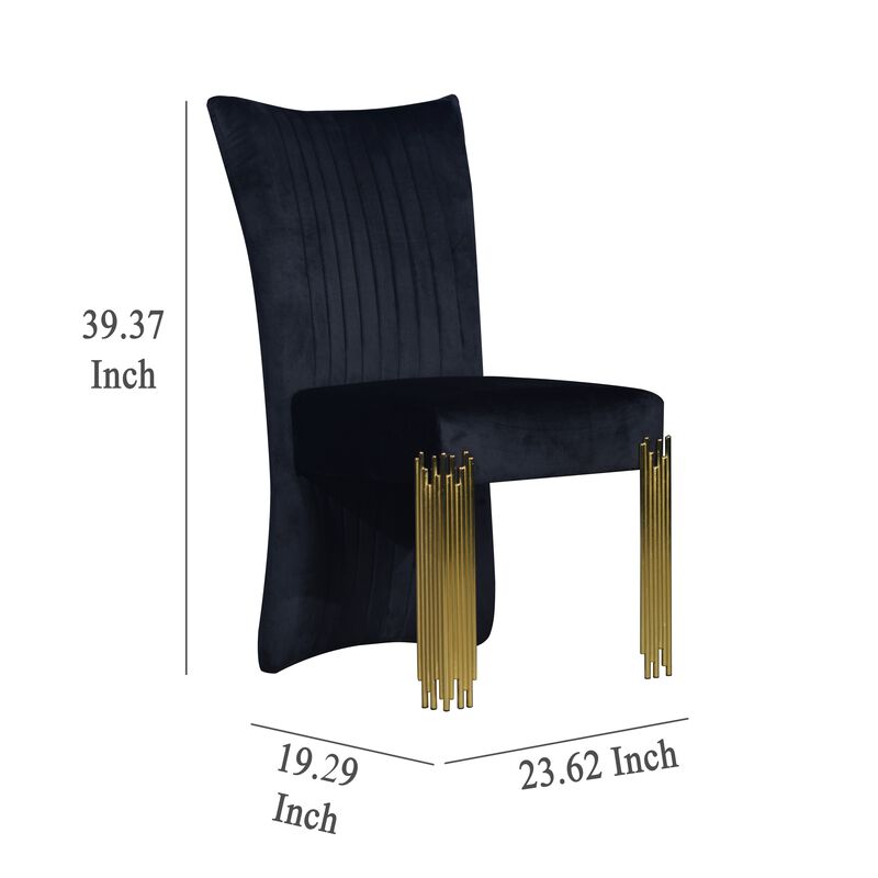 Theo Dining Chair Set of 2, Retro Midnight Black Velvet, Gold Metal - Benzara