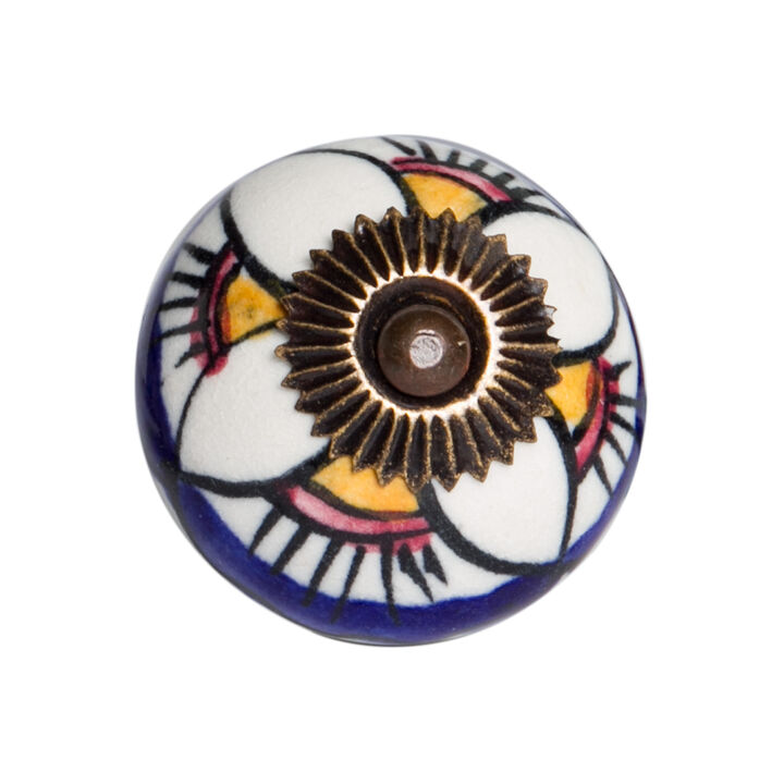 HomeRoots Set of Eight Blue And White Ceramic And Metal Drawer Pull Knobs