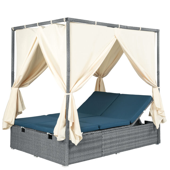 Whisen Adjustable Outdoor Loveseat, Sun Bed with Curtain, High Comfort, 3 Colors Available