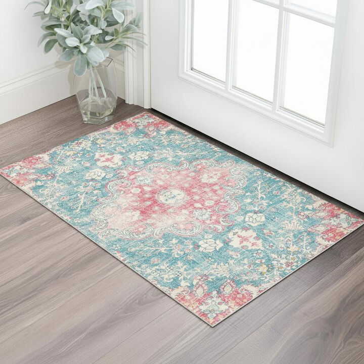 HomeRoots Medallion Distressed Washable Area Rug