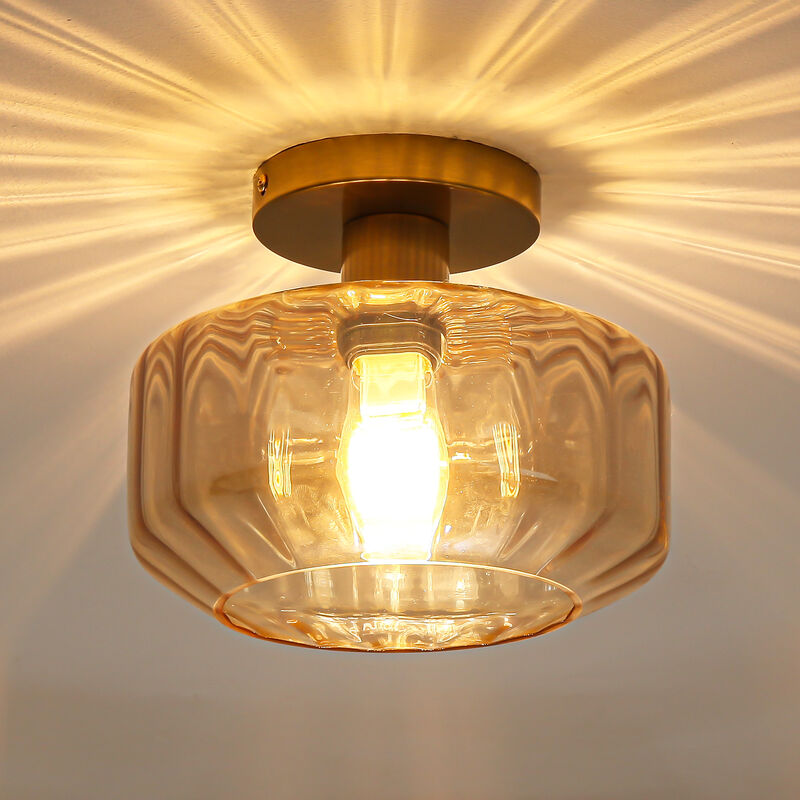 8.7" Modern Amber Glass Semi Flush Mount Ceiling Light