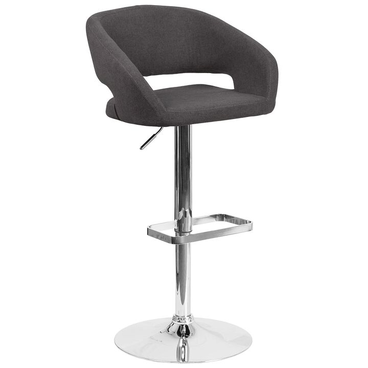 Flash Furniture Erik Comfortable & Stylish Contemporary Barstool with Rounded Mid-Back and Foot Rest, Adjustable Height - Charcoal Fabric with Chrome Base