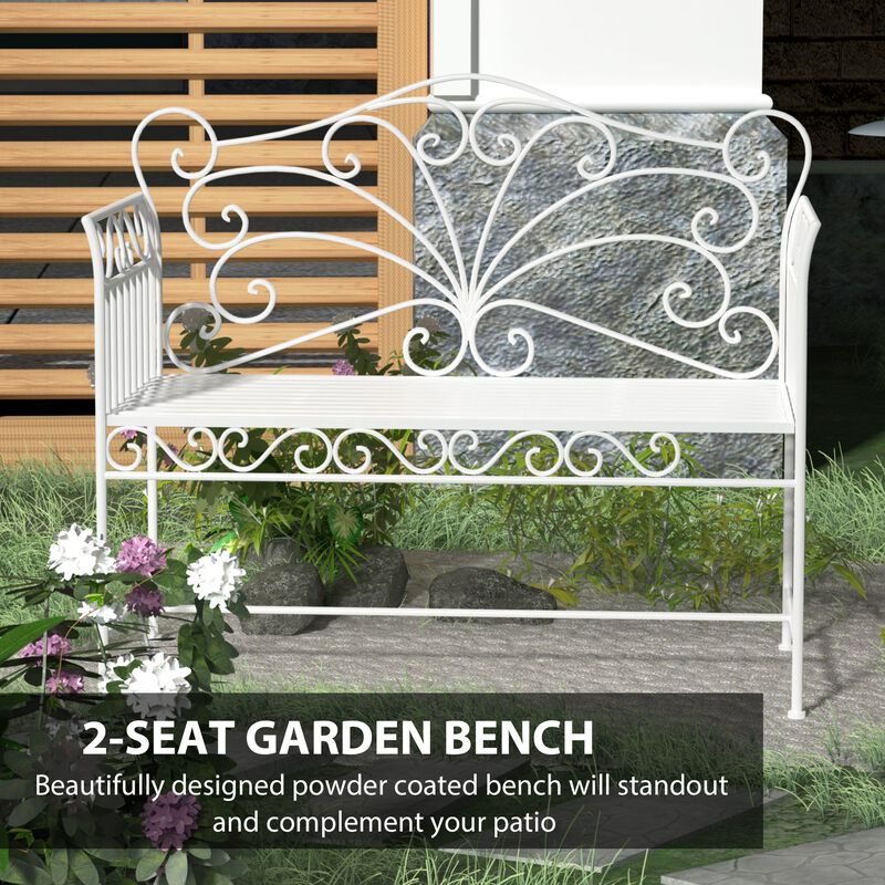 45" Cast Iron Antique Outdoor Patio Garden Bench Seat - Cream White