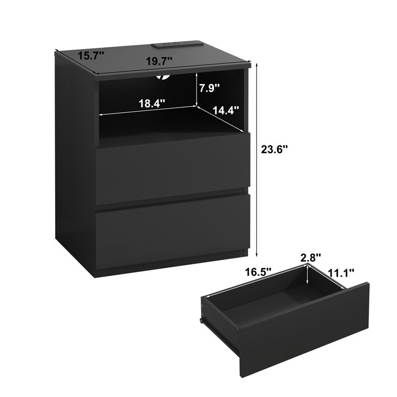 GOODSILO Set of 2 Practical End Tables with Fast USB C Charging Station, Sofa Side Tables with 2 Drawers & Large Storage for Living Room, Bedroom, Office image number 2