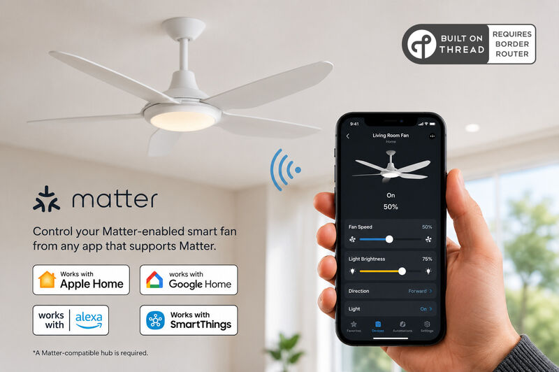 ENLIGHT 52" Smart DC Ceiling Fan with Light, Matter Smart Home Integration, CCT and Dimmable LED, 5 Blades, Damp/Outdoor Covered Rated image number 2