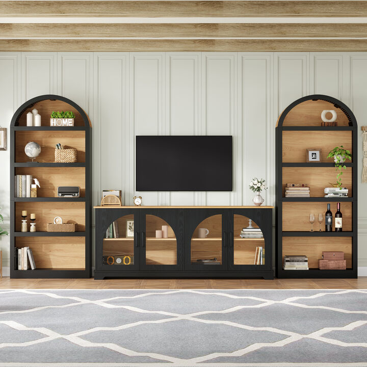 TATEUS Glass Door TV Stand