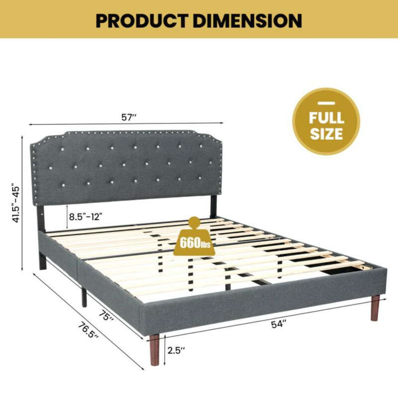 Hivvago Upholstered Bed Frame with Adjustable Diamond Button Headboard