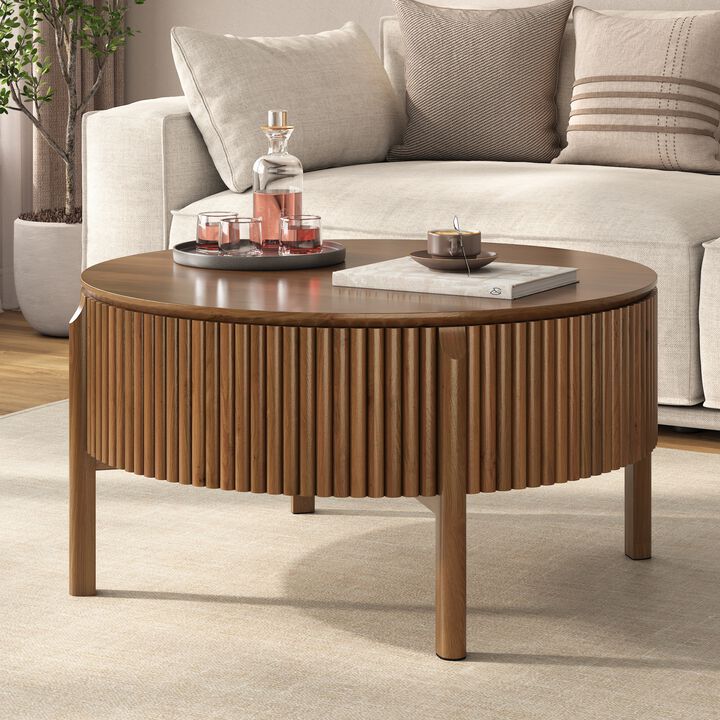 Whisen 30.3" Round Lift Top Coffee Table, Solid Wood Hidden Storage Modern Farmhouse Center Table for Living Room