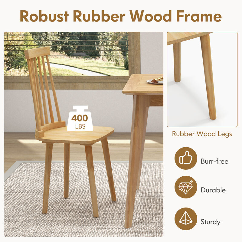 Windsor Dining Chairs Set of 2 with High Spindle Back and Natural Rubber Wood Legs for Dining Room Living Room