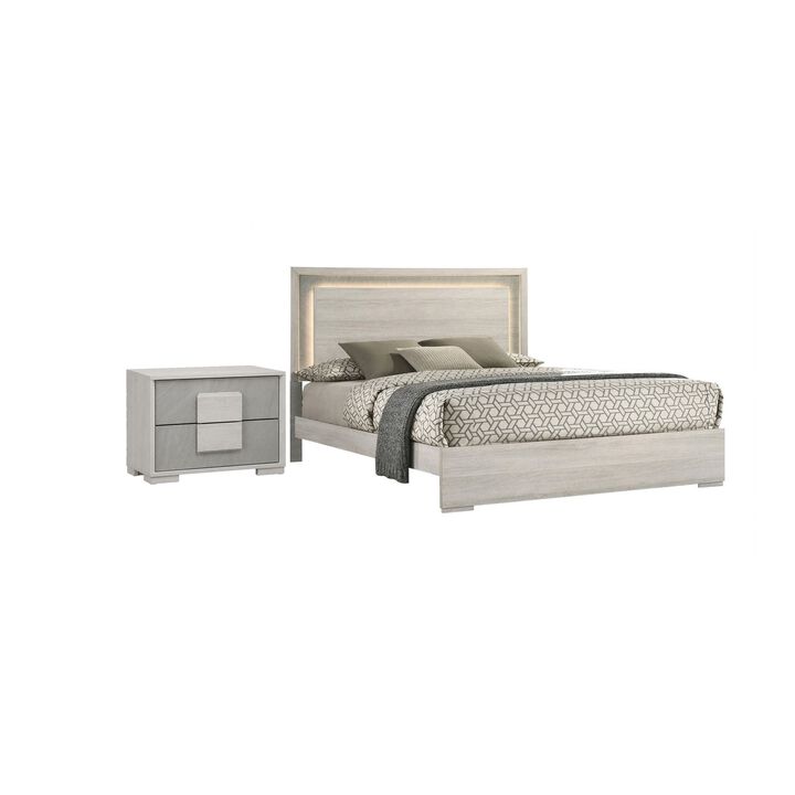 2pc King Bedroom Set, White Wash, Stone Gray, Nightstand