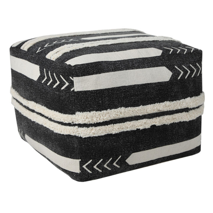 Decorative Cotton Pouf Ottoman – Geometric Upholstered Ottoman for Lounge