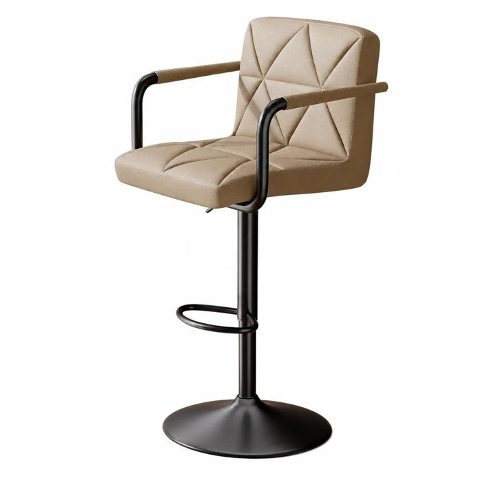 Leather Swivel Bar Stools Set of 2, Adjustable Height Square Counter Stools with Back & Iron Frame, 360&deg; Kitchen Island Chairs for Outdoor, Home Bar, Hotel