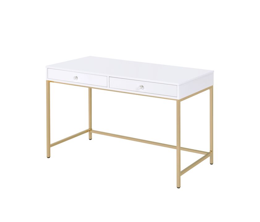 ACME Ottey Vanity Desk , White High Gloss & Gold Finish