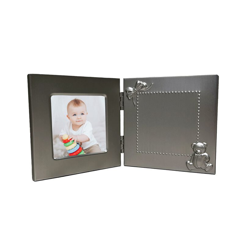 Hinged Baby Frame with Teddy Bear Design - Fits 3" x 3" Photo