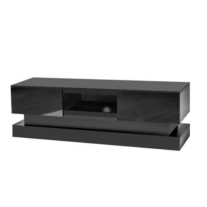 51.18inch Modern TV Stand with LED Lights, High Glossy Front TV Cabinet