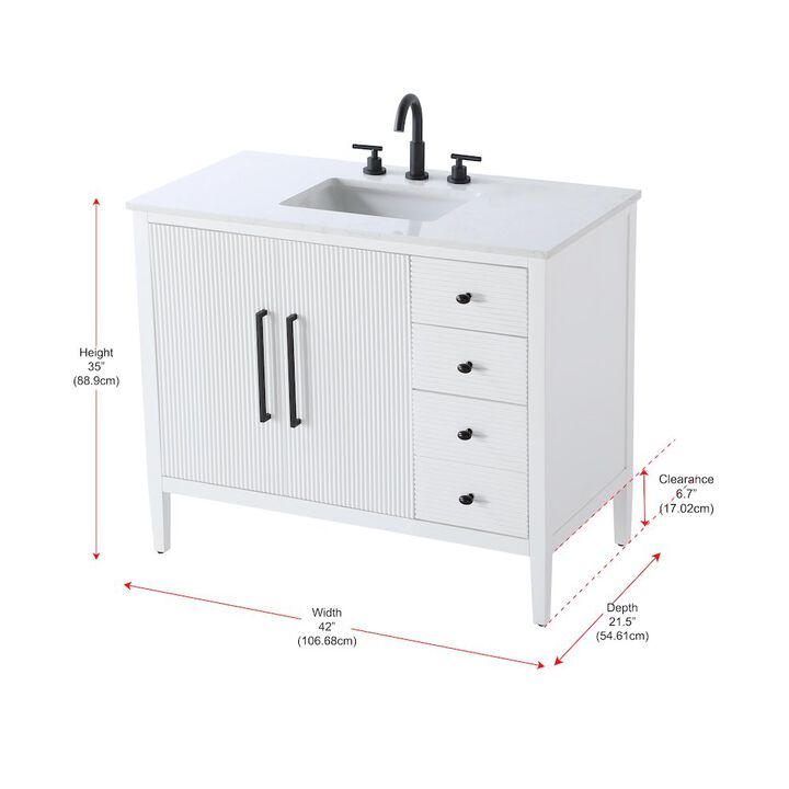 Elegant Kitchen and Bath 42 inch Single Bathroom Vanity in White
