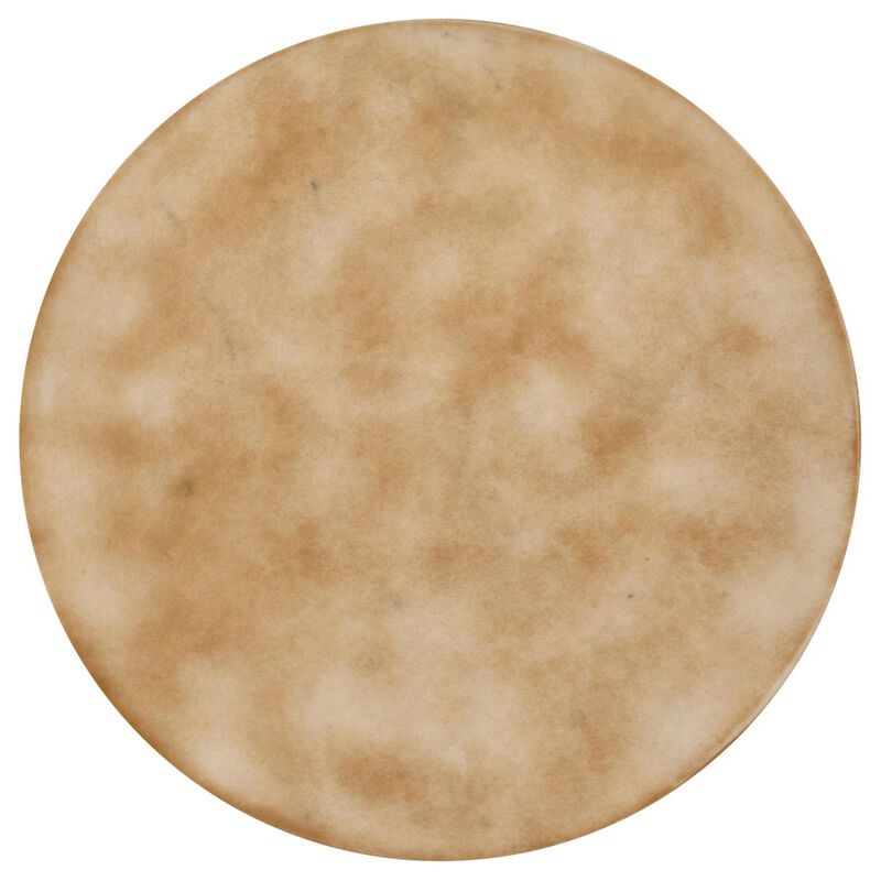 21 Inch Round Accent Table with Bird Cage Style Base, Beige Marble, Black