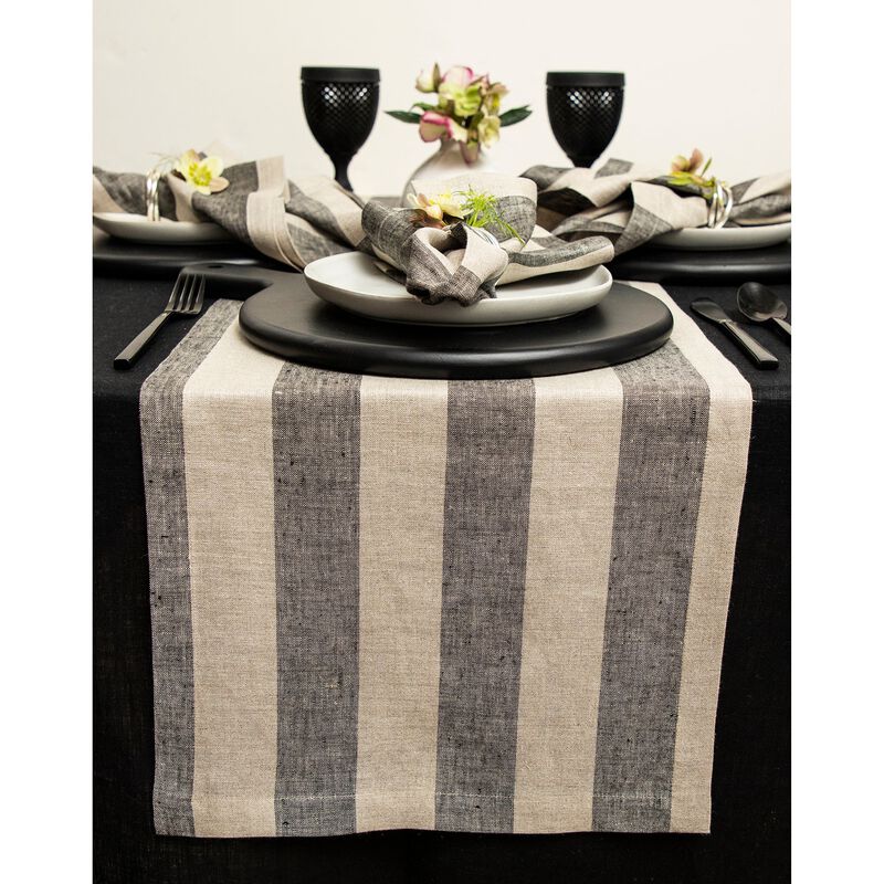 Solino Home Cabana Stripe 100% Linen Table Runner &ndash; Handcrafted, Machine Washable, Perfect for Holiday and Everyday Dining