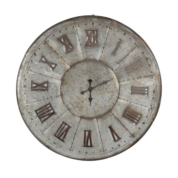 Vas 39 Inch Round Clock, Oversized Vintage Style, Matted Bronze Tin Tone - Benzara