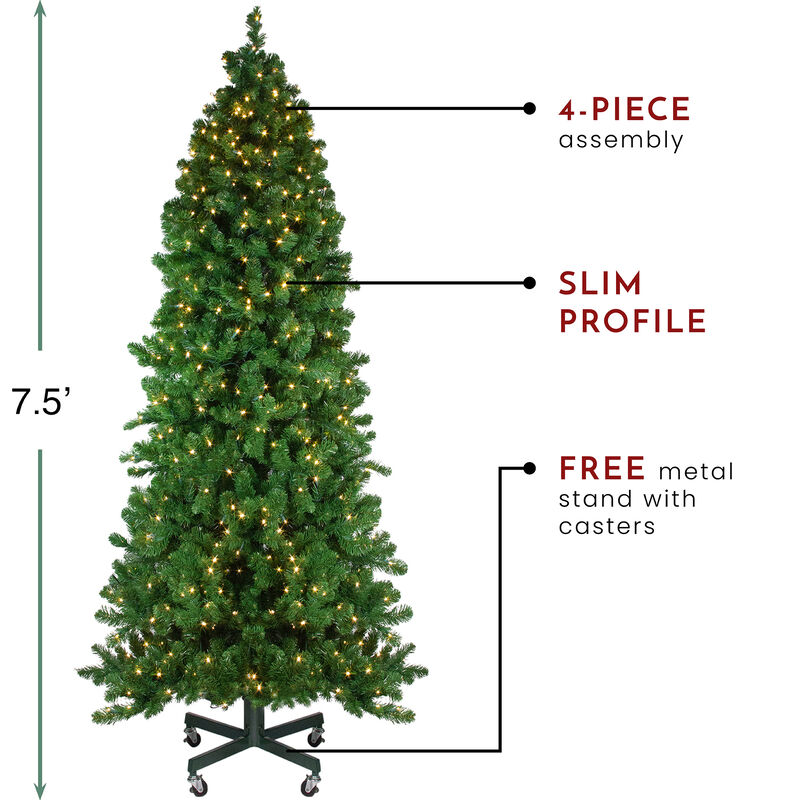 7.5' Pre-Lit Slim Olympia Pine Artificial Christmas Tree - Warm White Lights image number 4
