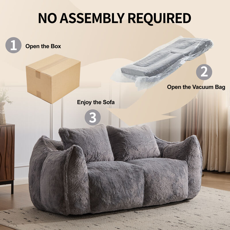 Whisen Giant Bean Bag Couch Ultra Soft Fluffy Loveseat Oversized Chase Lounge Chair with Pillows image number 8