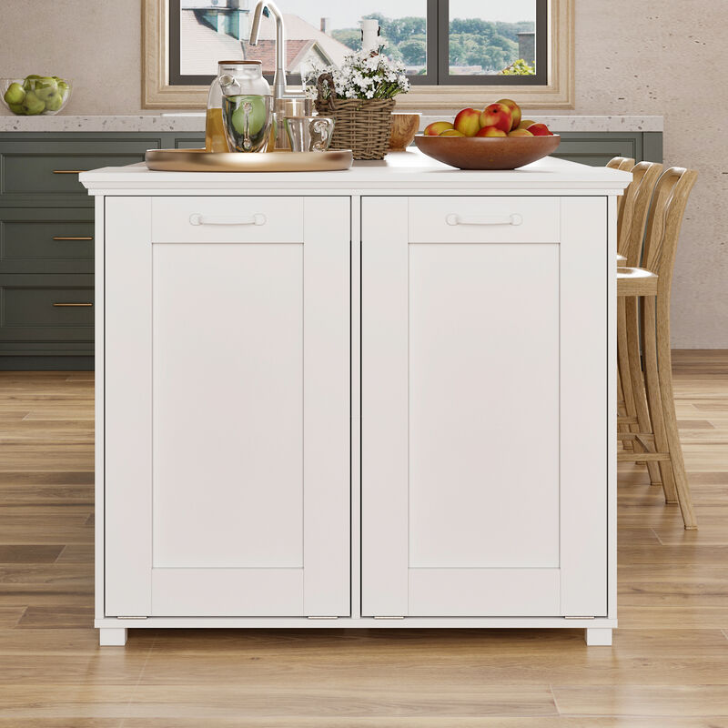 FUFU&GAGA Modern Kitchen Cabinet Tilt-Out Trash Cabinet with Ozone Deodorizer Concealed Storage 37.4 in. L x 15.4 in. W x 32.2 in. H White