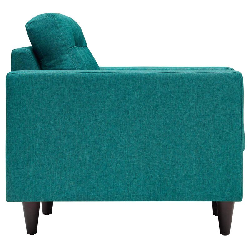 Modway Empress Mid-Century Modern Upholstered Fabric Sofa and Armchair Set in Teal