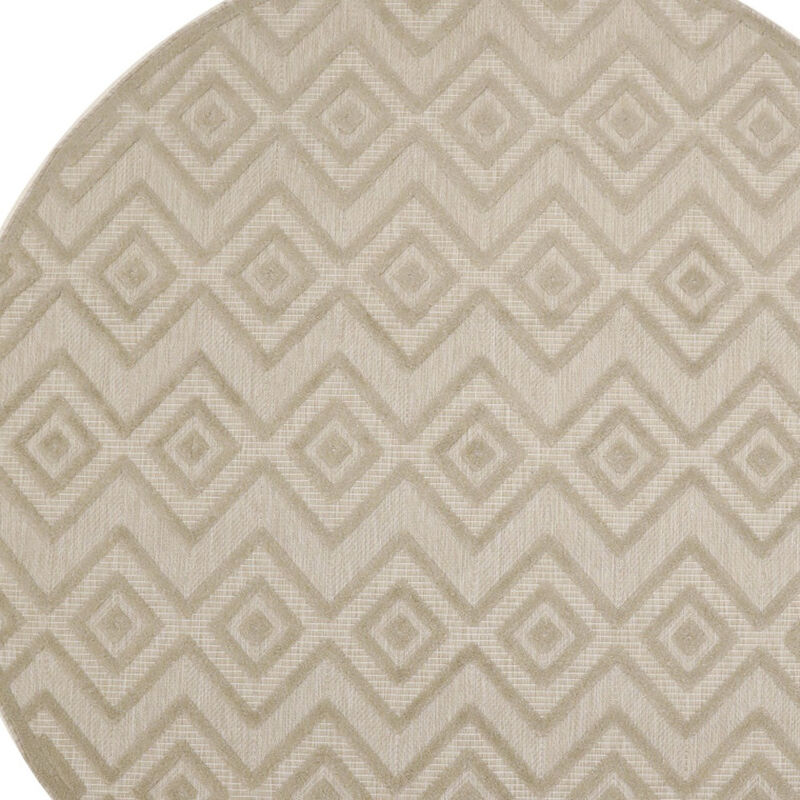 HomeRoots 8' Cream Round Geometric Indoor Outdoor Area Rug image number 2