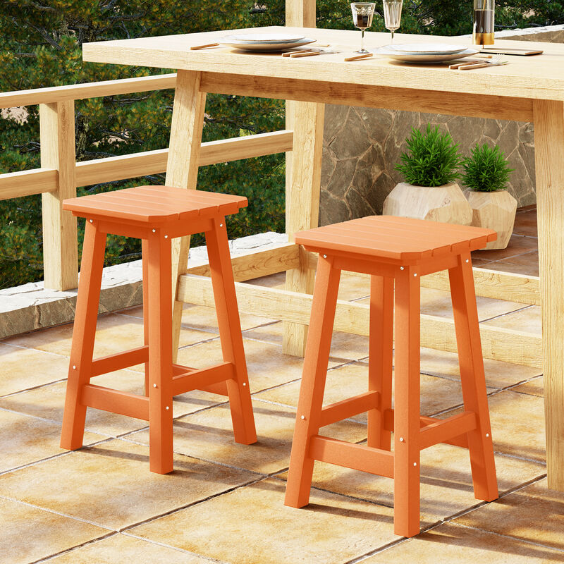 WestinTrends 24" HDPE Outdoor Patio Counter High Backless Square Bar Stools Set of Two