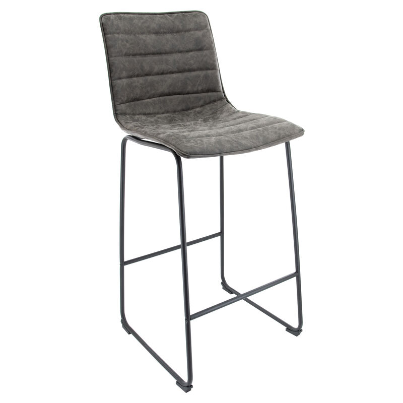 LeisureMod Brooklyn 29.9" Modern Leather Bar Stool with Black Iron Base & Footrest &ndash; Stylish and Durable Seating for Kitchen or Bar
