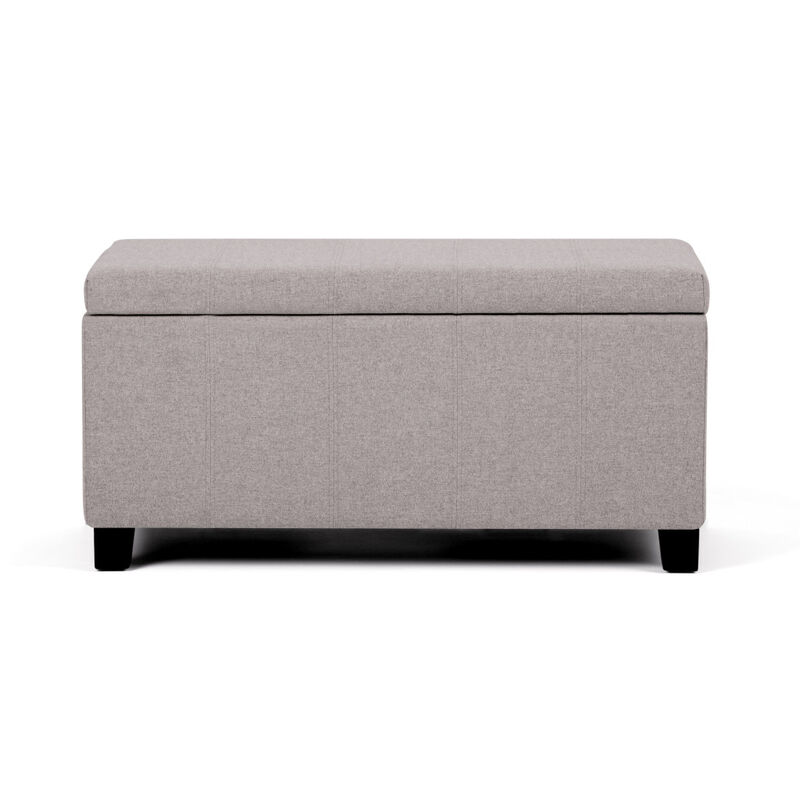HomeRoots 36" Light Gray and Dark Brown Faux Linen and Solid Wood Upholstered Storage Bench With Flip Top image number 2
