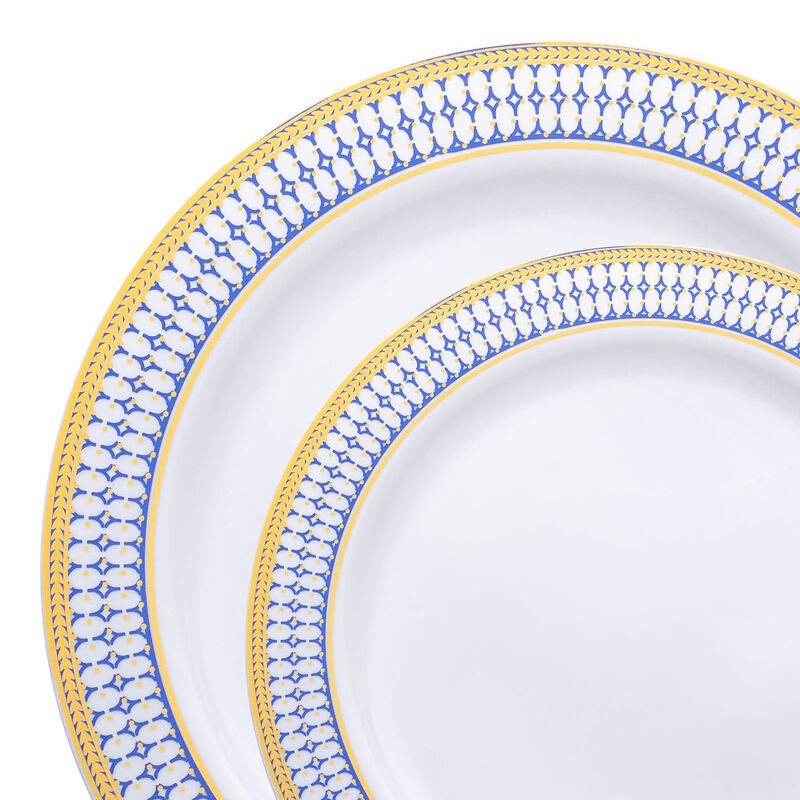 White with Blue and Gold Chord Rim Plastic Dinnerware Value Set (40 Sets) image number 9