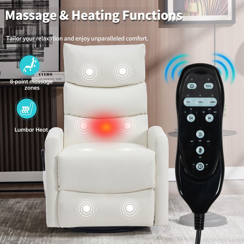Faux Leather Manual Recliner Chair Swivel Rocker Recliner with Heat & Massage image number 3