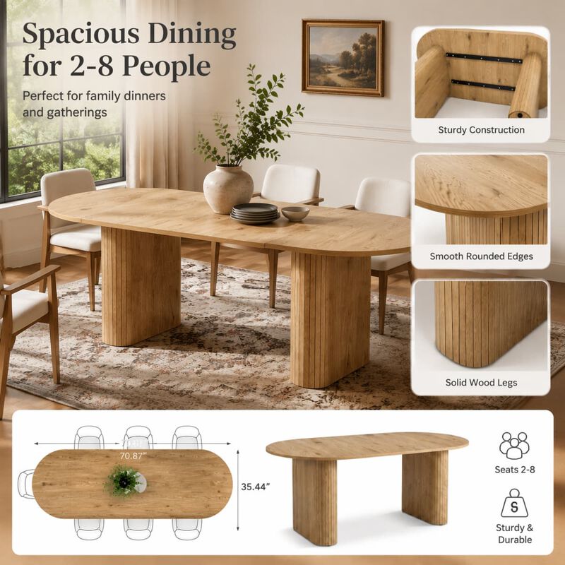 Oval dining table for 6 to 8 MDF dining table with metal frame Modern farmhouse dining table with wood strip base for kitchen image number 6