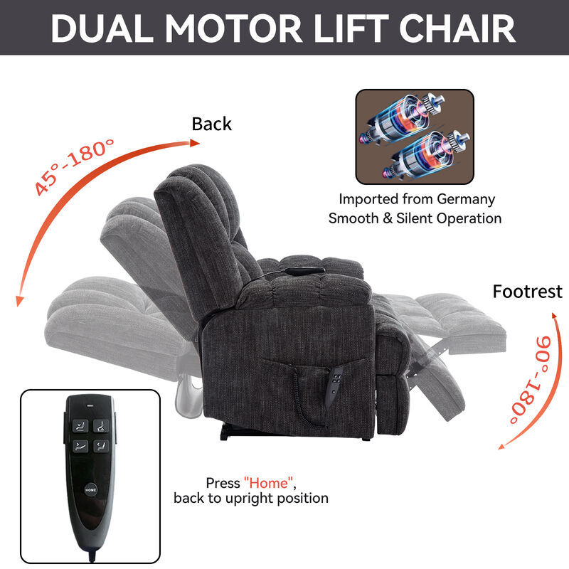 Dual Motor Heat Massage Recliners Infinite Position Up to 350 LBS Electric Power Lift Recliners