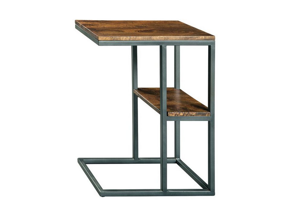 Wooden Top Accent Table with 1 Fixed Shelf and Metal Frame,Black and Brown-Benzara