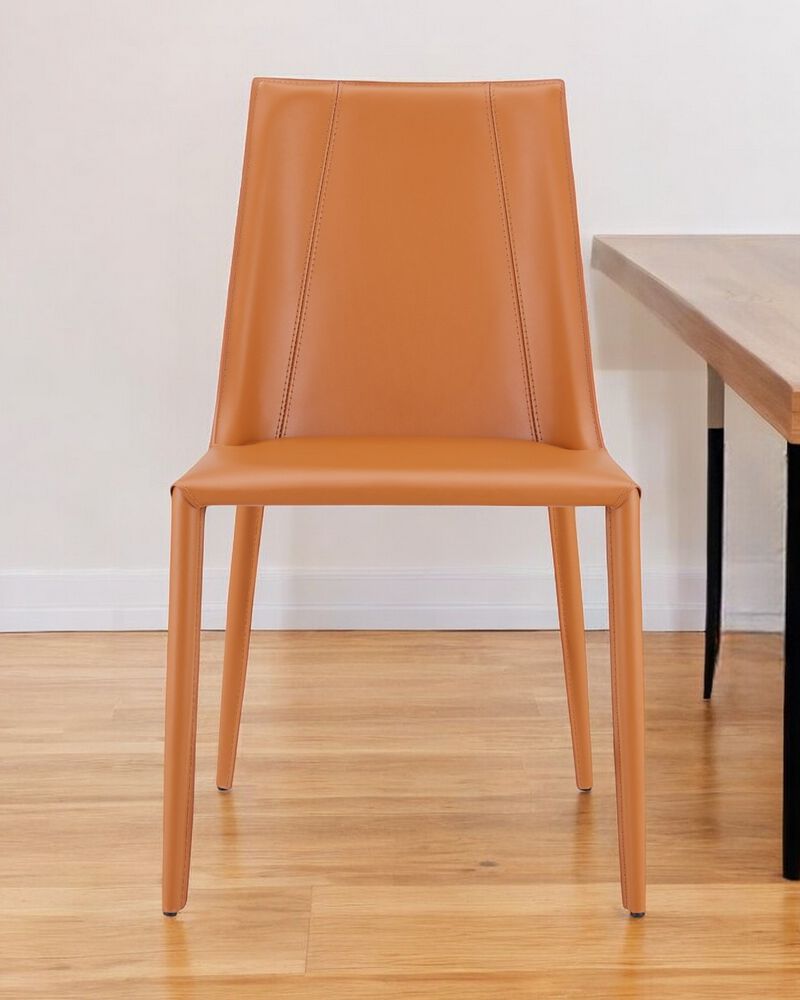 Leather Upholstered Dining Side Chair – Modern Design with Cushioned Seat