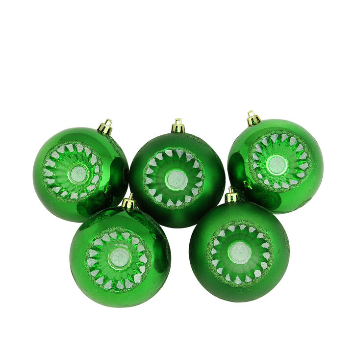 5ct Green Shatterproof 2-Finish Retro Reflector Christmas Ball Ornaments 3.25" (80mm)