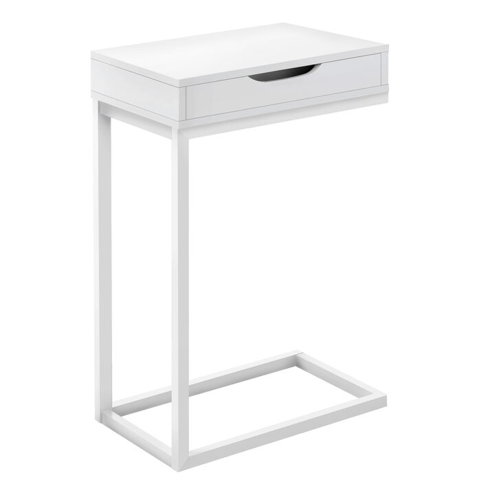 Monarch Specialties I 3601 Accent Table, C-shaped, End, Side, Snack, Storage Drawer, Living Room, Bedroom, Metal, Laminate, White, Contemporary, Modern