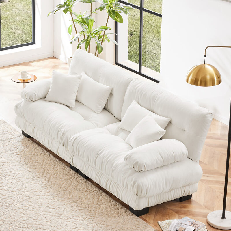 2-Seater Cloud Couch for Living Room, Chenille Fabric Sofa with 2 Lumbar & 2 Throw Pillows, High-Resilience Foam image number 3
