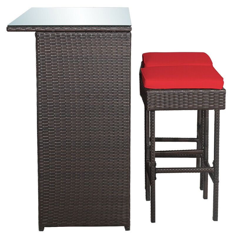 3PCS Patio Rattan Wicker Bar Table Stools Dining Set