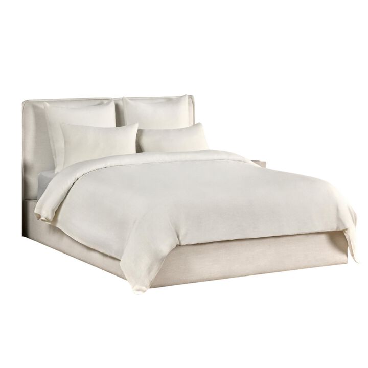 Paula Queen Size Duvet, Ivory Extra Soft Stone Washed Hemp and Cotton - Benzara