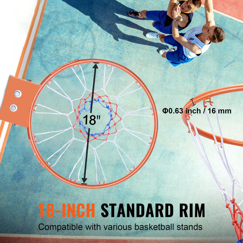 Standard Basketball Rim with Net, Wall Mounted Goal Replacement for Kids and Adults-Orange image number 3