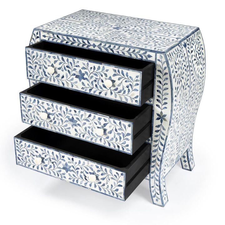 Butler Specialty Trubadur and Bone Inlay 3 Drawer Chest, White and Blue