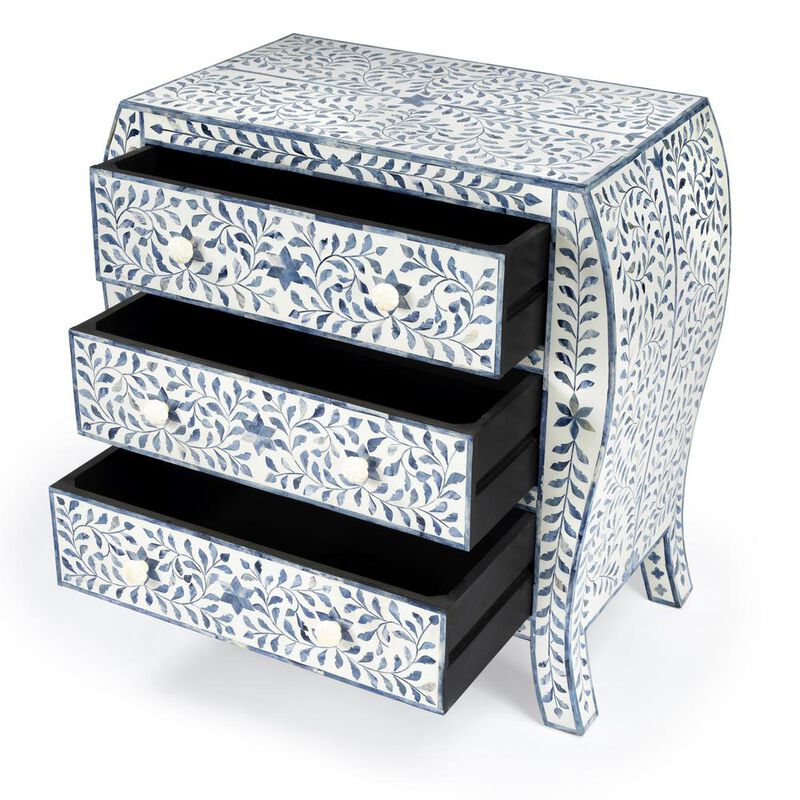 Butler Specialty Trubadur and Bone Inlay 3 Drawer Chest, White and Blue image number 1