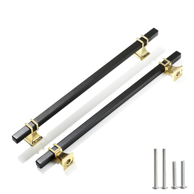 Redunest Cabinet Pulls Matte Black and Gold Cabinet Handles, 2 Pack 10 Inch Kitchen Door Cupboard Wardrobe Drawer Handles, Cabin