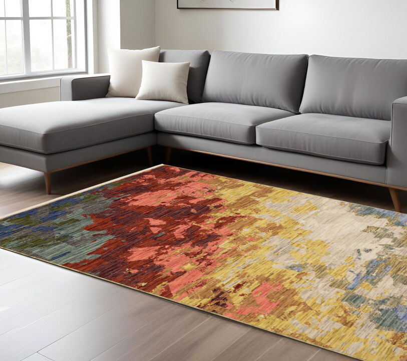 HomeRoots Abstract Area Rug With Fringe