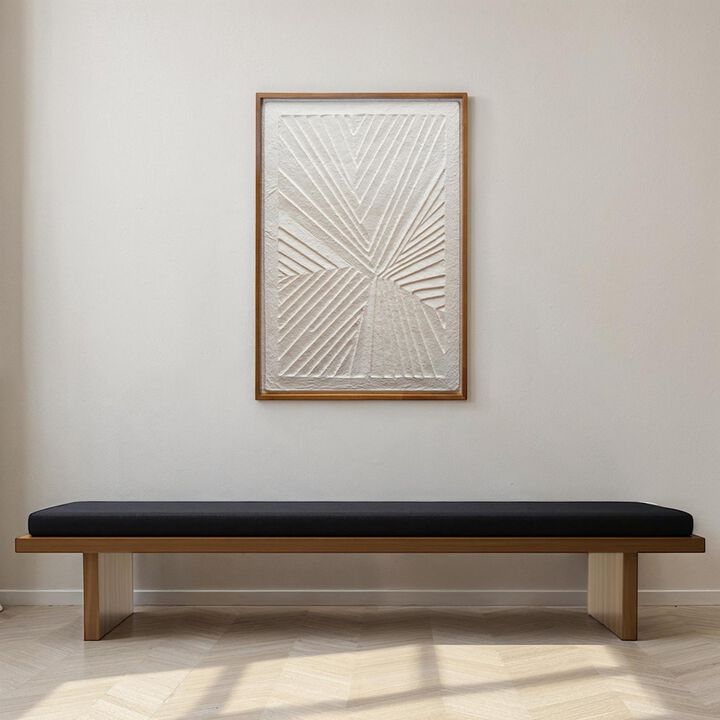 Oak Wood Framed Embossed Handmade Paper Wall Decor, Natural and Cream