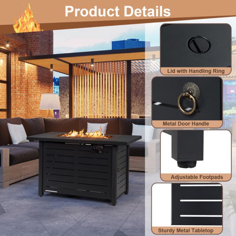 Hivvago 60 000 BTU Rectangular Propane Fire Pit Table with Waterproof Cover