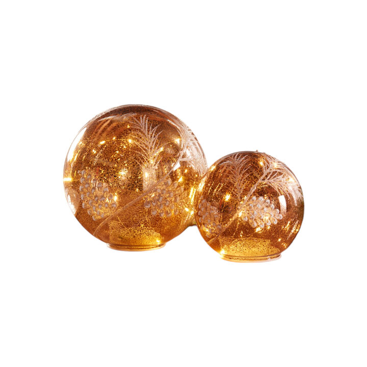 2-Piece LED Pinecone Globe Set – Winter Holiday Decor with Built-In Lights, Faux Pine, and Snow Accents for Mantel or Table